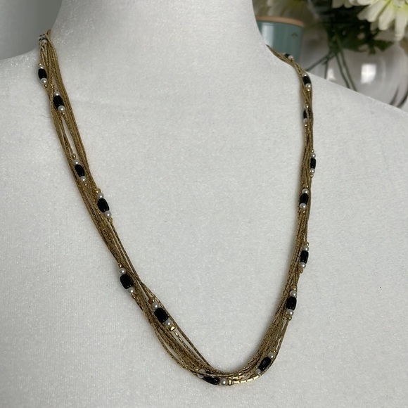 Multi Strand Gold Tone Pearls and Black Beads - Picture 10 of 10